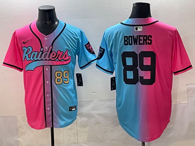 Men 2025 Oakland Raiders 89 Bowers Blue pink Nike Limited NFL Jersey style 004